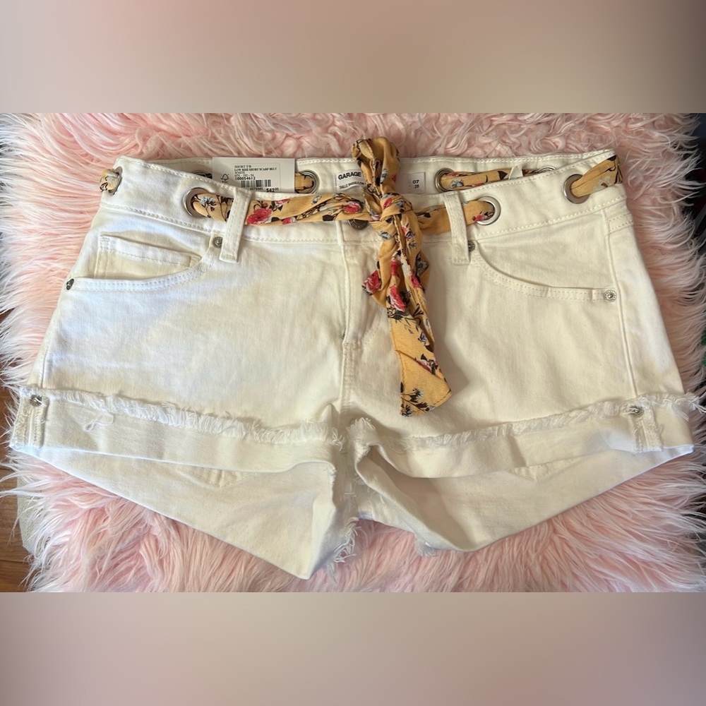 Garage Denim Low Rise short with a scarf belt.